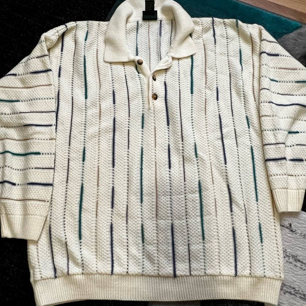 Vintage Men's Cream Striped Sweater